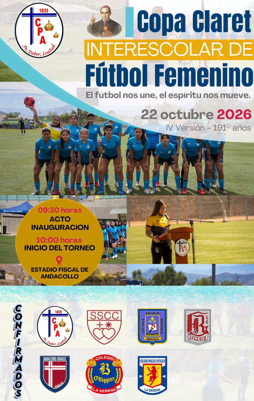 Afiche de la Copa Claret, Interescolar de Fútbol Femenino, IV Versión, 22 de octubre de 2026